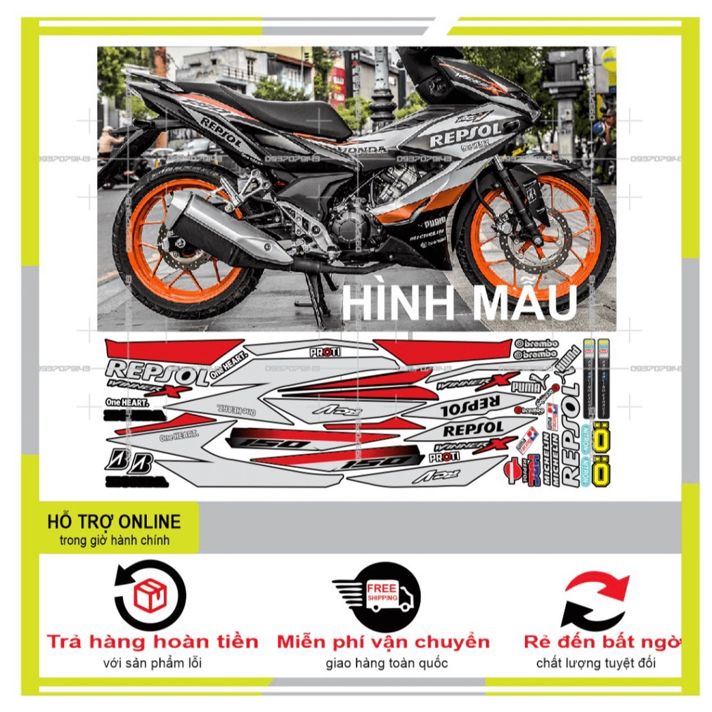 {TPHCM-FREE SHIP] TEM RỜI WINNER X REPSOL DÁN XE ĐEN NHÁM
