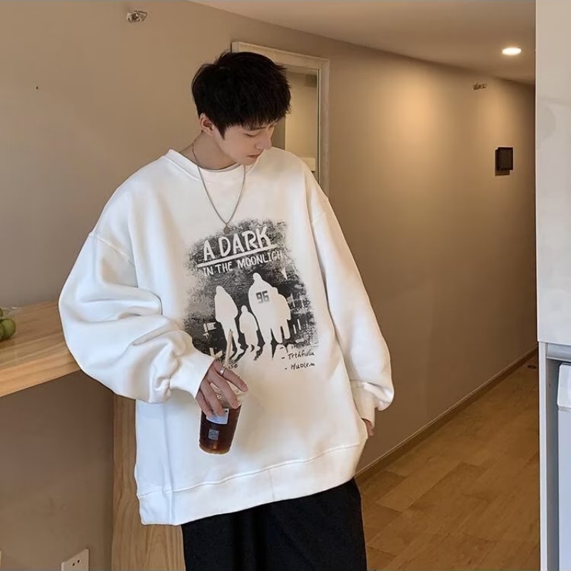 Áo Nỉ Dài Tay Form Rộng In Chữ Phong Cách Hip Hop Đường Phố Hàn Quốc