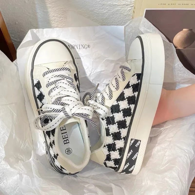 Giày thể thao caro,giày sneaker, 2 màu be đen hàng đẹp