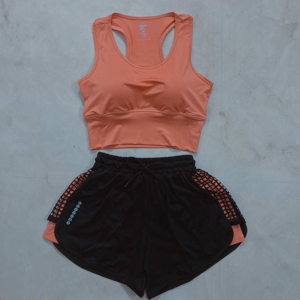 Bộ bra tập gym yoga earobic kết hợp quần đùi 2 lớp cho nữ - Đồ tập gym yoga erobic chạy bộ nữ( Ng18/Ng04)