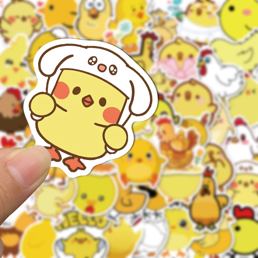 Combo 50 Sticker GÀ VÀNG DỄ THƯƠNG hình dán chống nước dán mũ bảo hiểm, laptop, vali, điện thoại