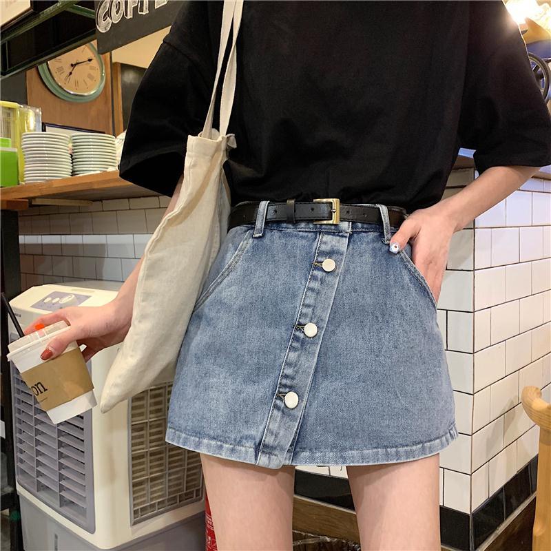 Jiashucheng Quần Short Denim Chữ a Lưng Cao Ống Rộng Phong Cách Hàn Quốc Thời Trang Xuân Hè Hàng Mới Dành Cho Bạn Nữ