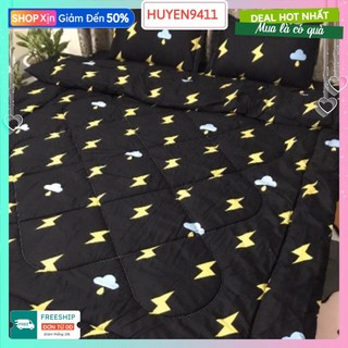 Bộ drap 1.2x2m nền đen tia chớp vàng+2 vỏ gối