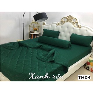 Trọn bộ grap giường thun hàn quốc màu xanh rêu m04 - chất không nhăn