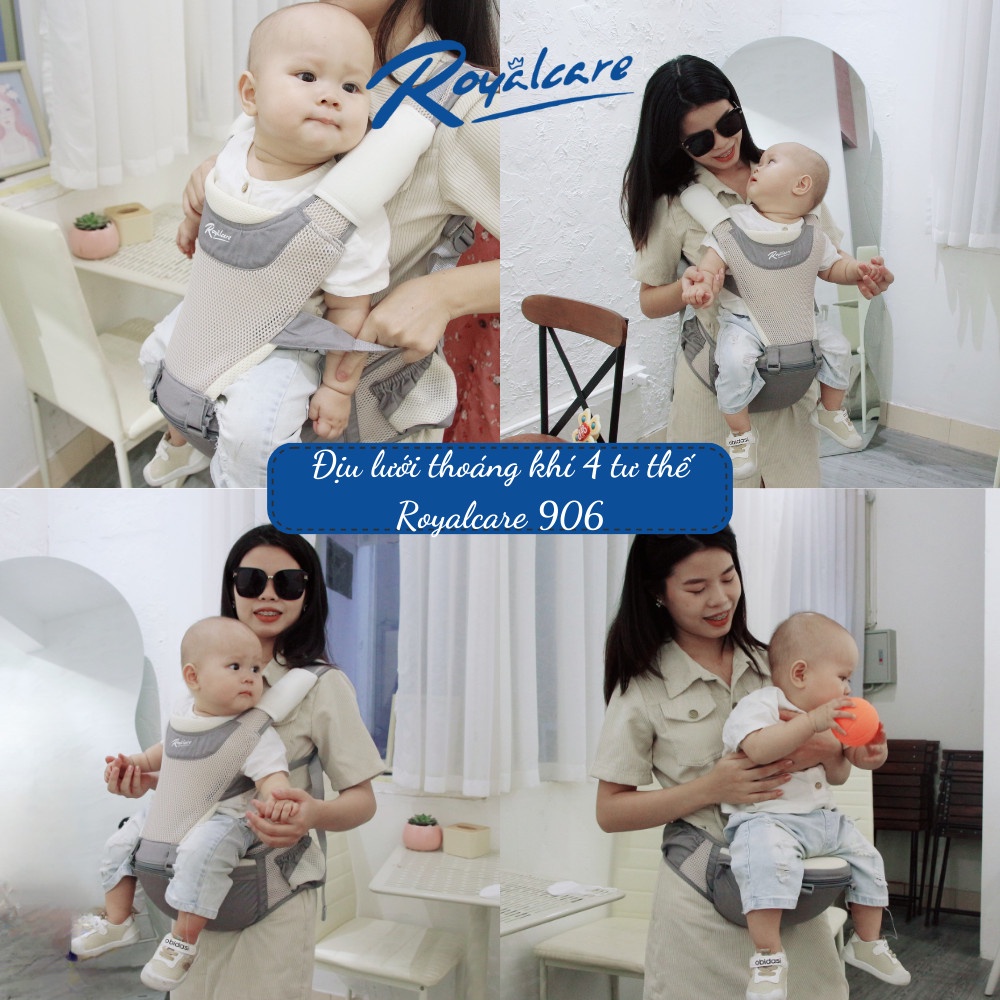 Địu em bé 4 tư thế có bệ ngồi, lưới siêu thoáng Air mesh - trẻ 3 tháng tới 36 tháng Royalcare 906