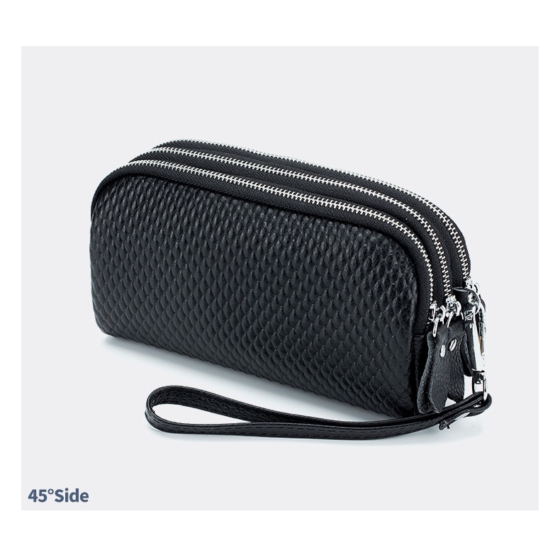 Túi Xách Da Bò Thật Họa Tiết Hạt Dưa Khóa Kéo Ba Lớp Thời Trang Mới Cho Nữ