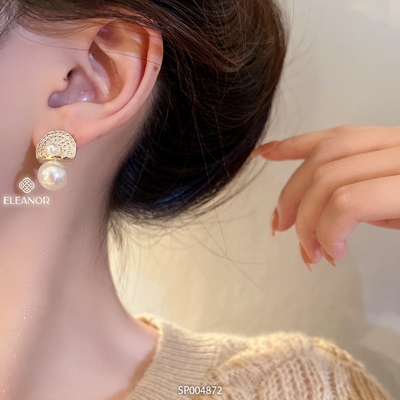 Bông tai nữ chuôi bạc 925 Eleanor Accessories ngọc trai nhân tạo đính đá vòng tròn phụ kiện trang sức 4872