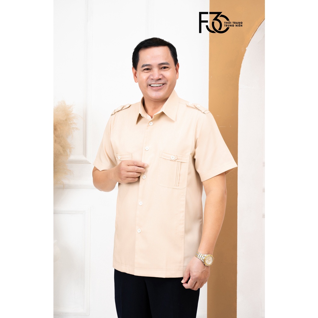 Áo ký giả trung niên thời trang F30 màu Be, chất Tuytsi Linen cao cấp, thời trang quý ông