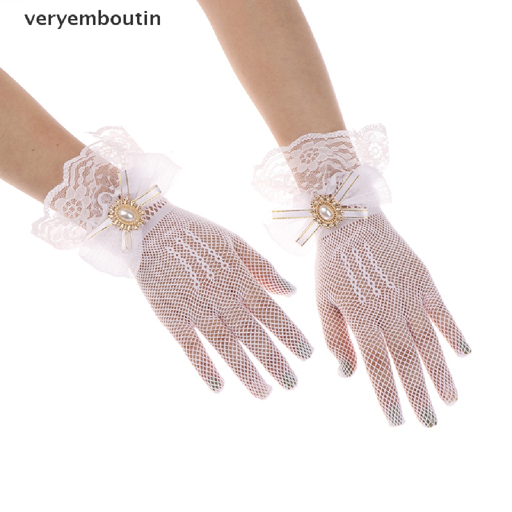 Găng Tay Ren Lưới Lolita Màu Trắng Đen Cho Bé Gái