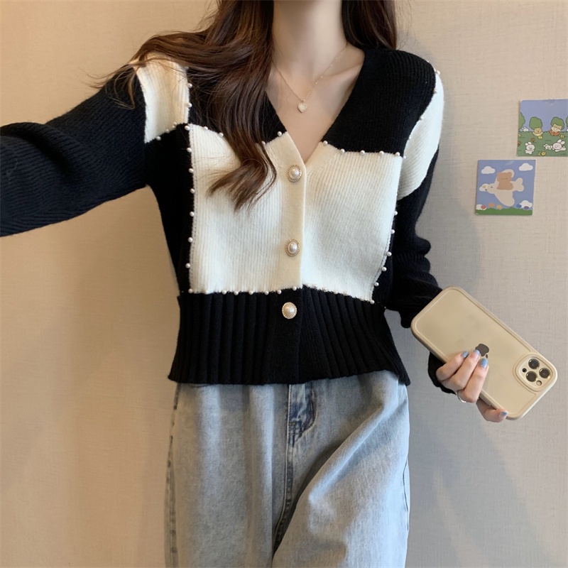 Áo Khoác Cardigan Dệt Kim Tay Dài Cổ Chữ V Lưng Cao Kiểu Dáng Quyến Rũ