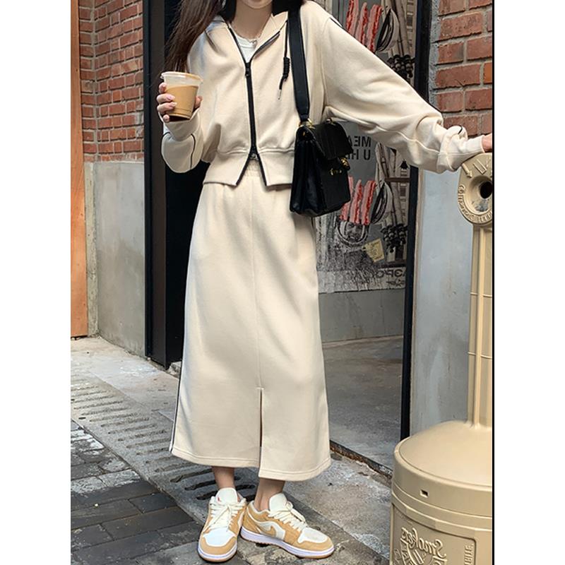 Honypove Set Áo Khoác Và Chân Váy Phong Cách Retro Thời Trang Mùa Thu Mới Cho Nữ