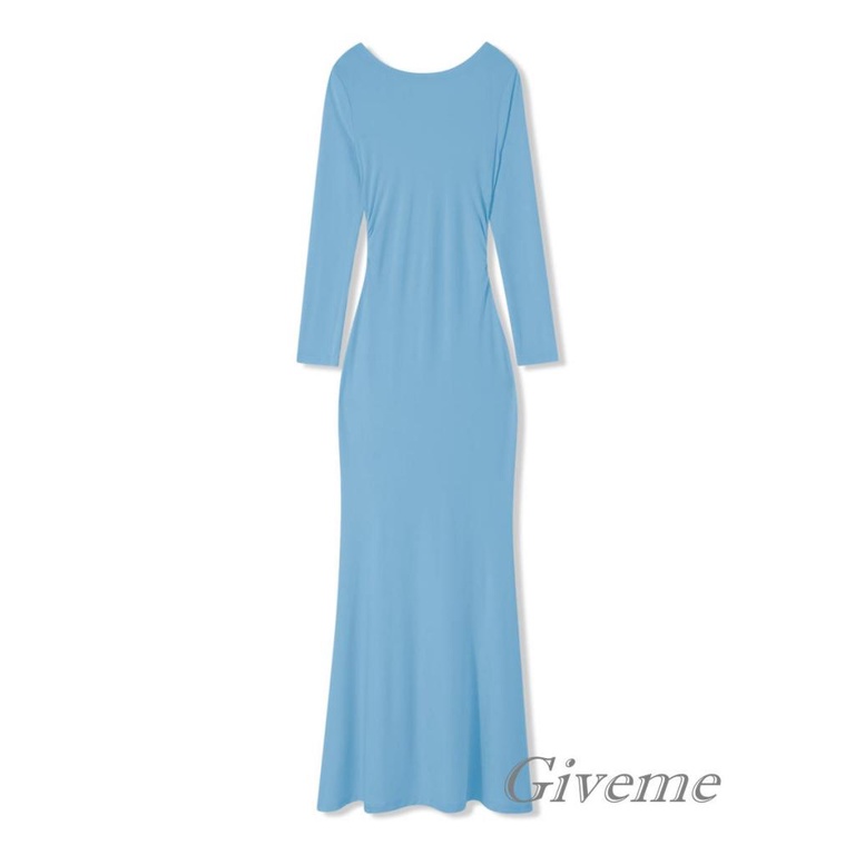 Đầm Đuôi Cá Dài Tay Hở Lưng Màu Trơn Thời Trang Nữ Tính