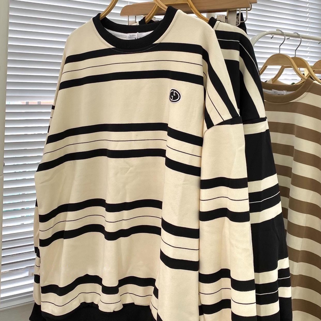 Áo nỉ kẻ dài tay siêu xinh cổ tròn phong cách ulzzang Hàn Quốc Lizhouse