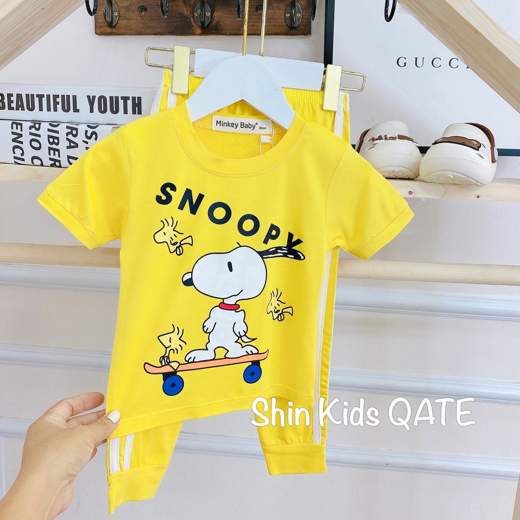 Full Size  Bộ Áo Ngắn Quần Dài Chất Thun Lạnh Phối Viền Thể Thao In Hình Dễ Thương Dành Cho Bé.