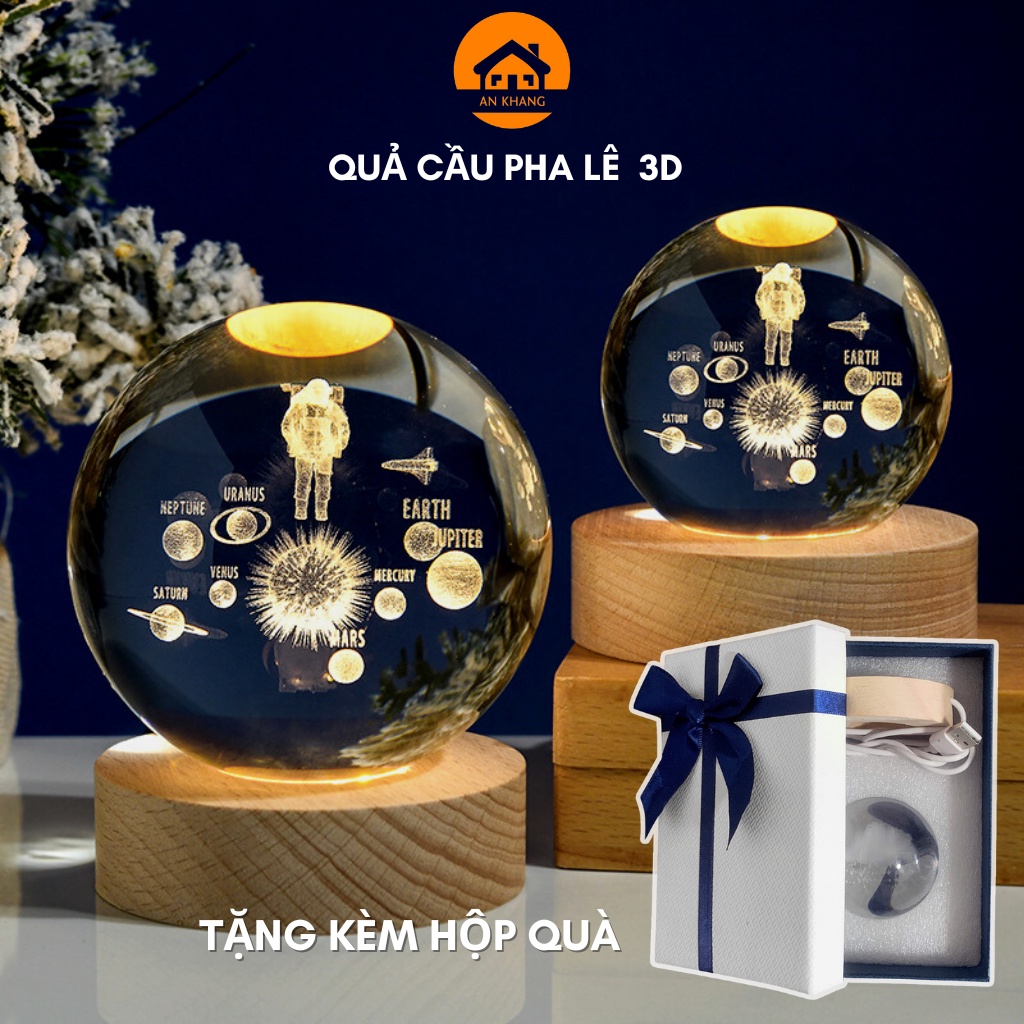 Quả cầu pha lê không gian 3D phát sáng, đèn trang trí phòng ngủ bàn đọc sách, làm quà tặng sinh nhật, quà lễ tình yêu