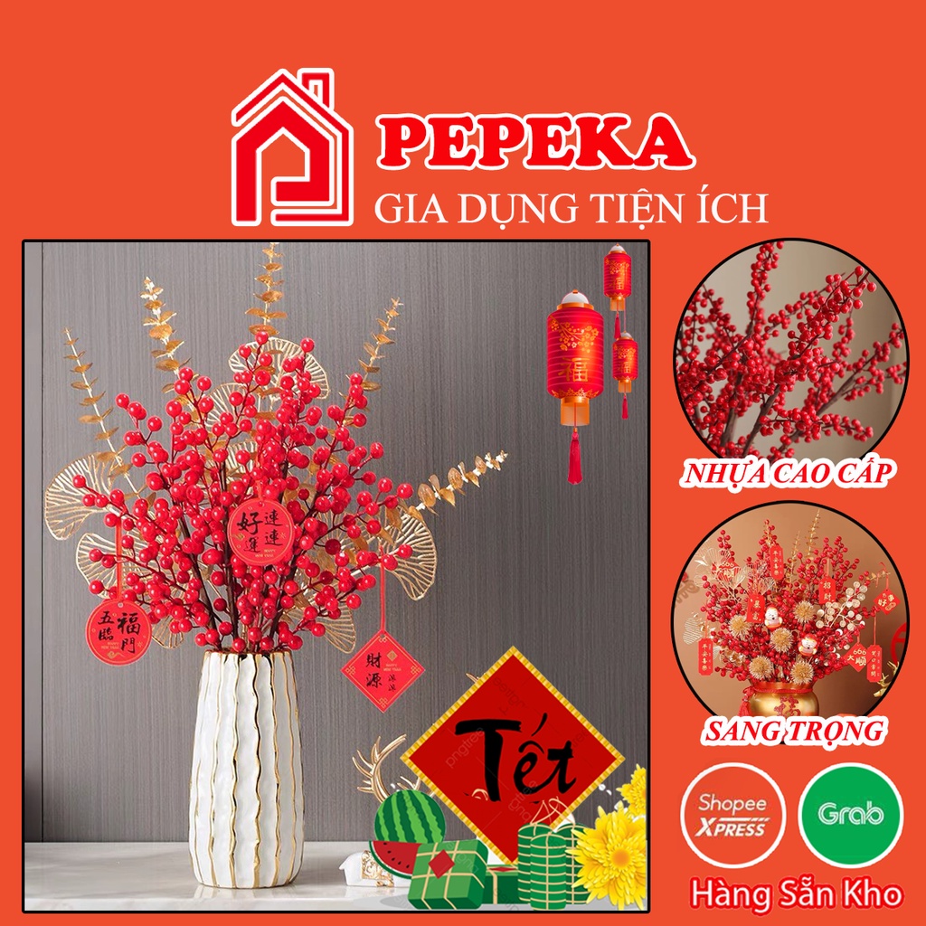 Cành đào đông cắm lọ đẹp trang trí Tết dài 90cm 9 nhánh cành cherry PEPEKA