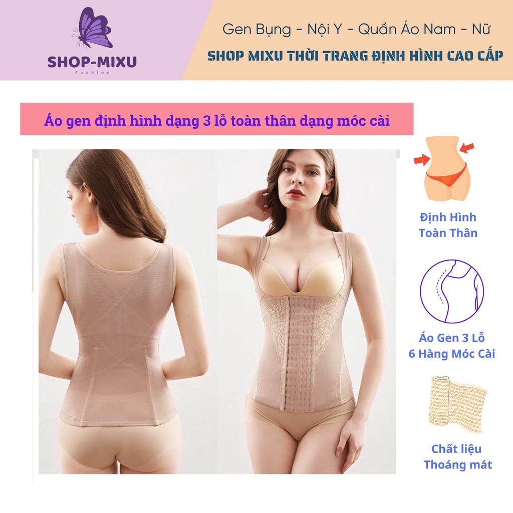 Áo gen định hình dạng 3 lỗ toàn thân dạng móc cài nịt bụng nâng ngực eo thon dáng gọn cao cấp nịt an toàn hiệu quả