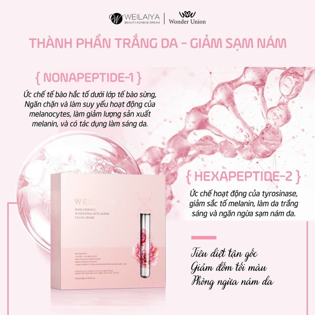 Mặt nạ trắng da hồng vạn cánh và cỏ vạn năm Weilaiya, hộp 10 miếng