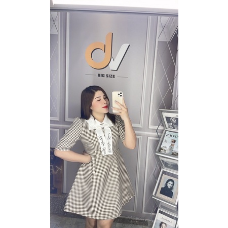 Đầm caro cổ sen thắt nơ Bigsize 60-95kg