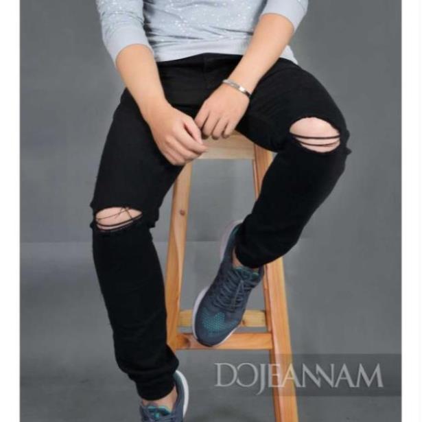 Quần Jeans Nam Đen Rách Gối Size Lớn 37 38 QJL ! -