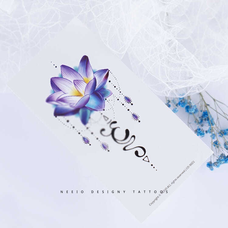 Miếng Dán Hình Xăm Tạm Thời Lily / Hoa Sen / Hoa Sen Màu Xanh Dương Chống Thấm Nước Lâu Trôi Cho Nữ