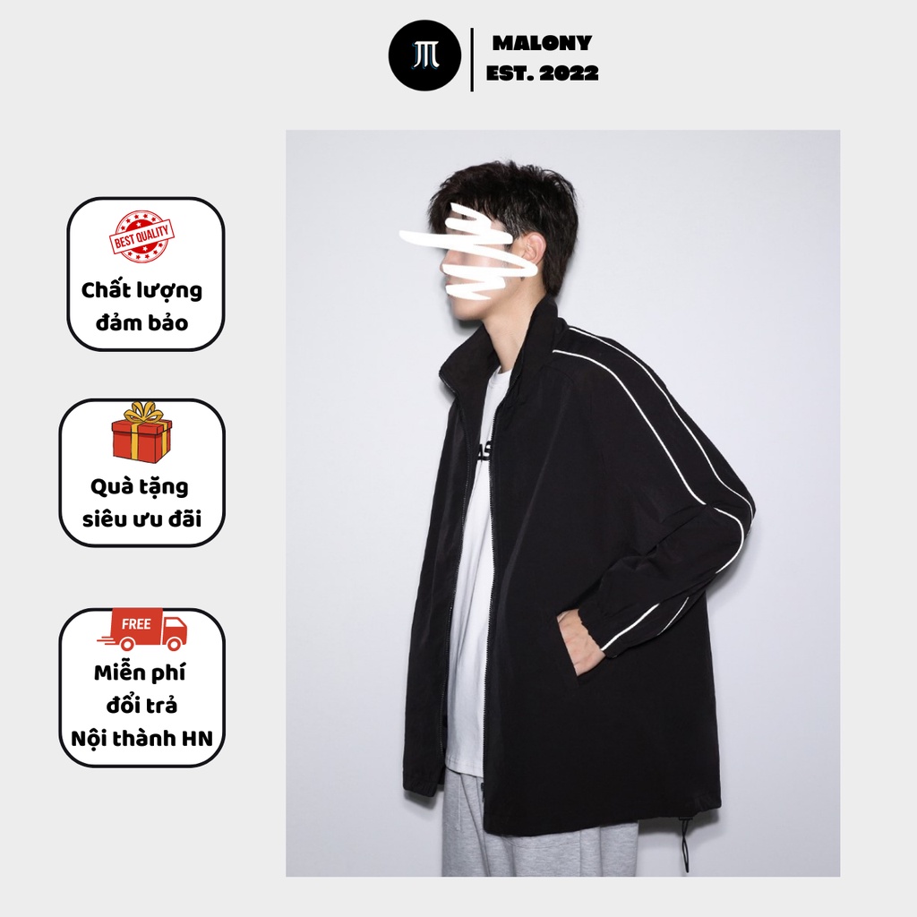 Áo khoác gió MALONY, Áo khoác dù Nam nữ Unisex 2 sọc trắng phản quang mỏng nhẹ chống thấm nước đi mưa tiện lợi giữ am