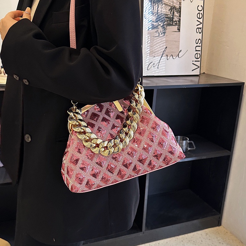 Túi Đeo Chéo Đính Kim Sa Lấp Lánh Phong Cách Retro Dễ Phối Đồ