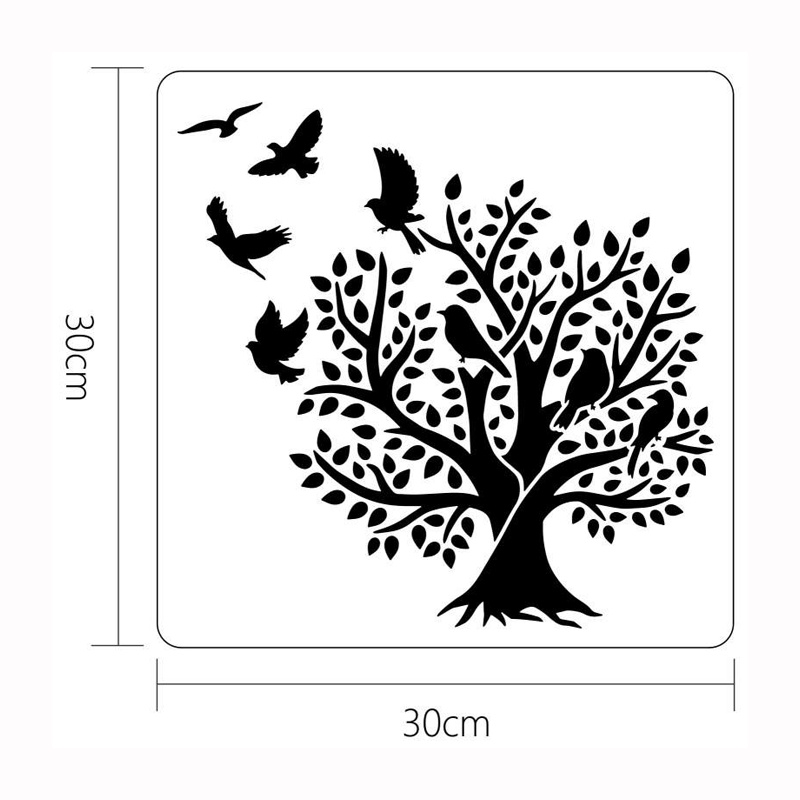 1 Tấm Khuôn Vẽ Tranh Hình Cây Sự Sống Và Chim 30x30cm DIY Có Thể Tái Sử Dụng