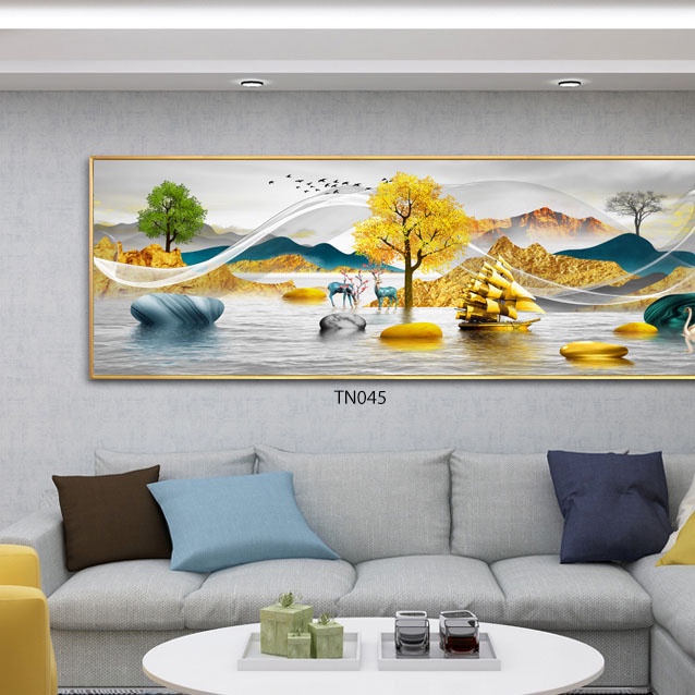 Tranh Tráng Gương Hươu Tài Lộc , Khổ Ngang  Treo Tường/Trang Trí Phòng Khách/ Phòng Làm Việc - Simplehouse