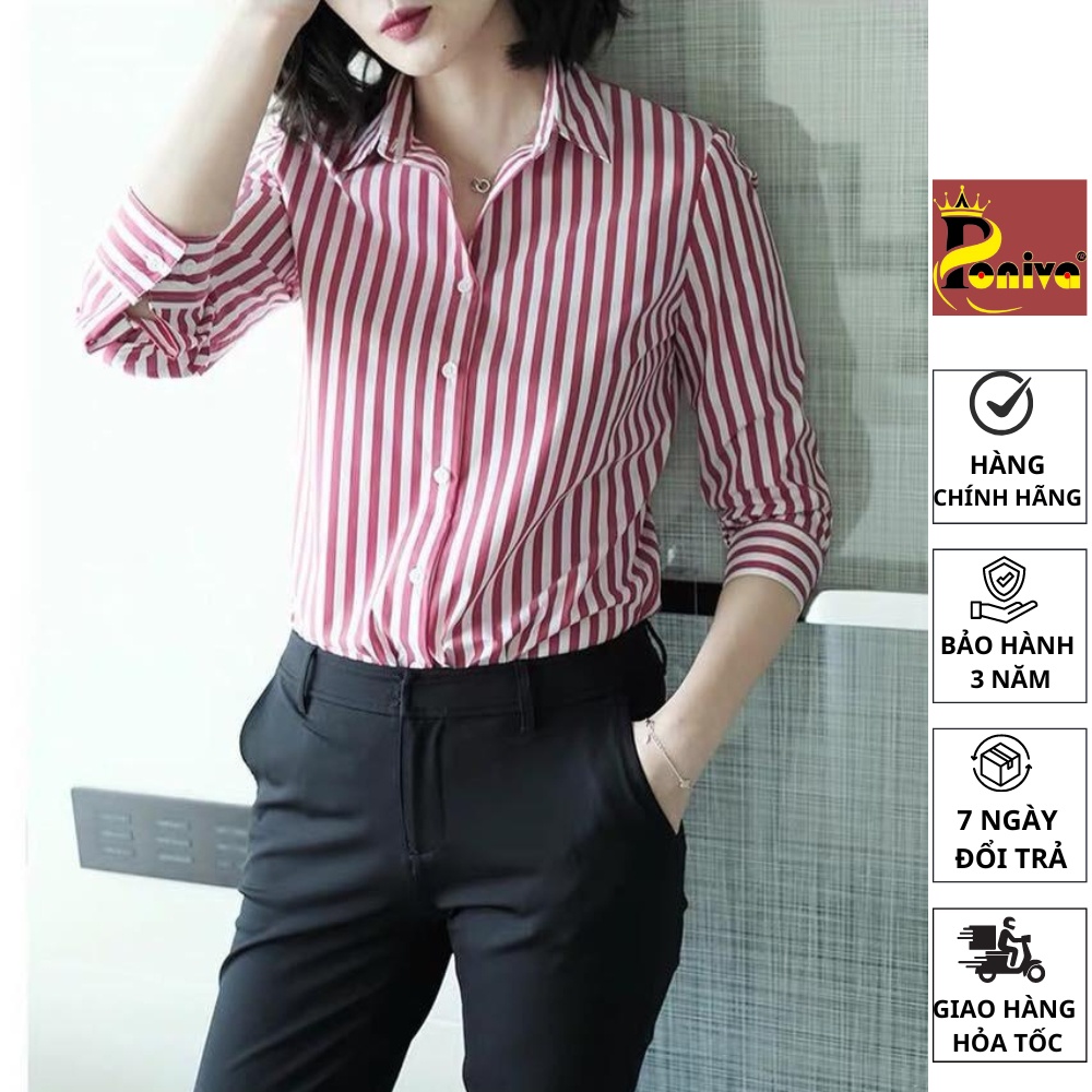 Áo Sơ Mi Nữ Công Sở dài Tay Kẻ Sọc Thời Trang  PONIVA Chất Liệu Mềm Mại Thấm Hút Mồ Hôi Tốt