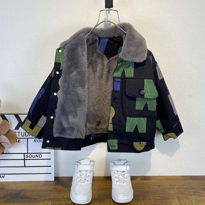 Áo Khoác Denim Lót Lông Cừu Dày Dặn Phong Cách Mới 2022 Cho Bé Trai