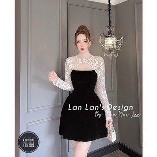 BIGSIZE HIẾU HIẾU ( Đầm nhung tay dài phối ren 55-100kg )