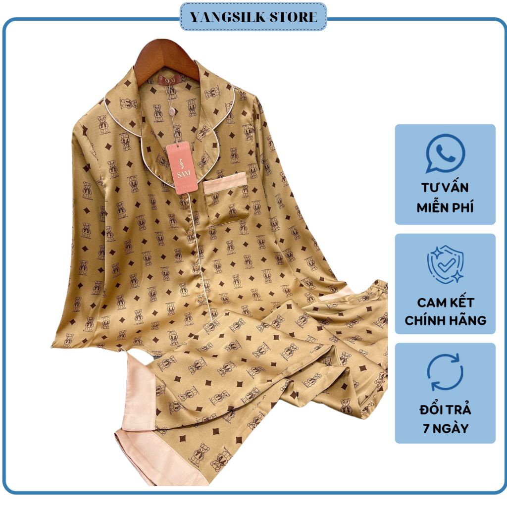 Bộ ngủ lụa dài tay Sam, pijama nữ chất lụa tơ cao cấp mềm mịn mặc nhà thoải mái không nhăn không xù không kích ứng da