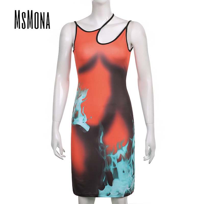 MsMona Đầm Midi Không Tay Ôm Dáng In Họa Tiết Nhiều Màu Sắc Thời Trang 2022 Cho Nữ