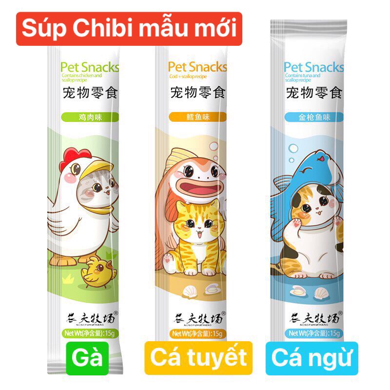 Combo 100 thanh súp thưởng 10 loại cho mèo bổ sung dinh dưỡng - NSX luôn mới, được in trên bao bì