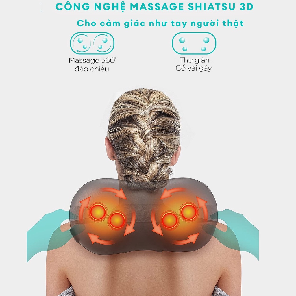 Gối massage HoMedics SP-100H-GB HTBeauty sử dụng công nghệ massage 3D Shiatsu kèm nhiệt rung massage lưng cổ vai gáy