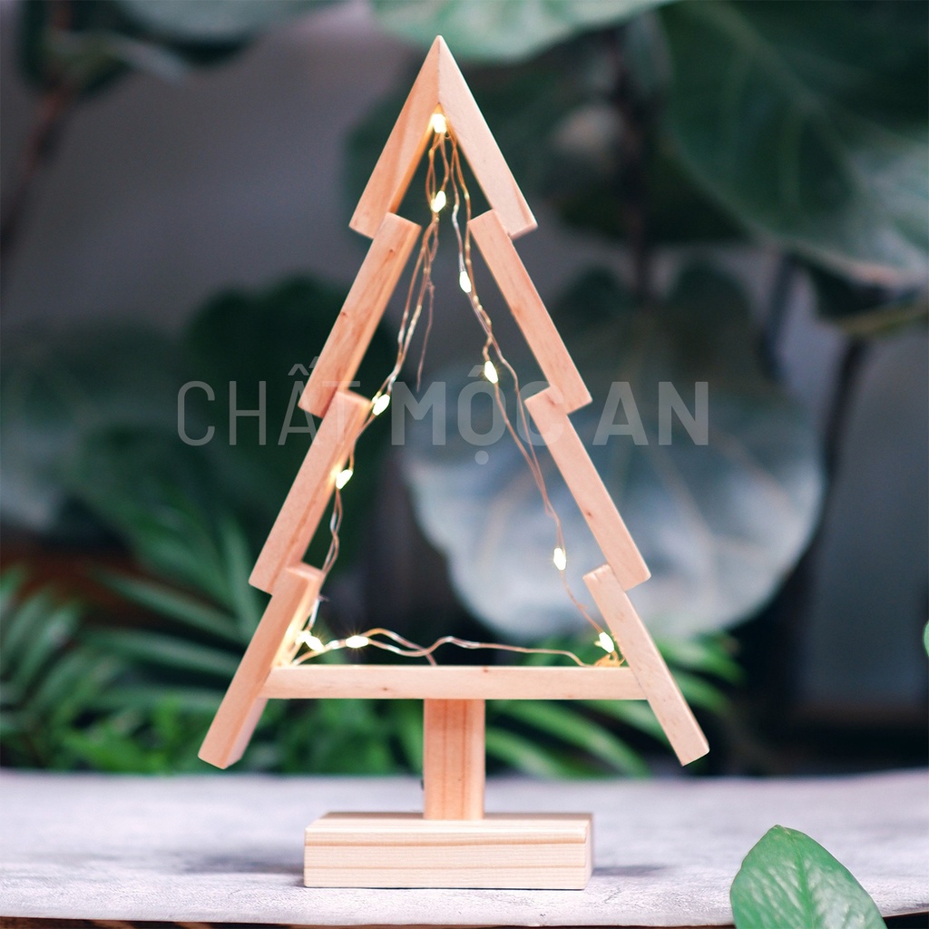 Combo Cây Thông Noel Bằng Gỗ Trang Trí Giáng Sinh, Tặng Đèn Đom Đóm 01, Làm Quà Tặng Noel