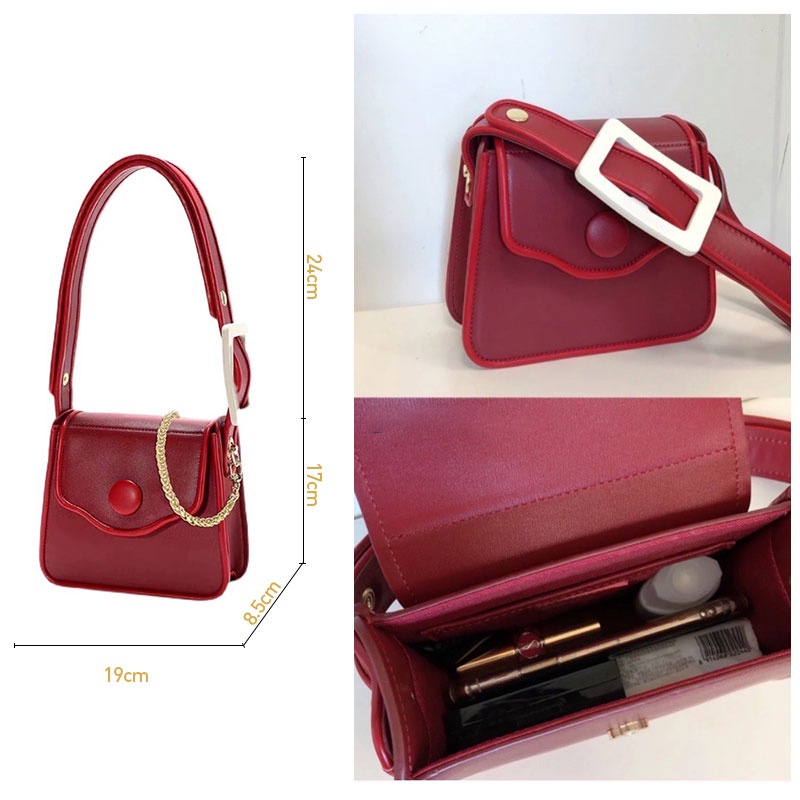 Mischa Túi Đeo Vai Bằng Da PU Cao Cấp Màu Trơn Phong Cách Cổ Điển Thời Trang Dễ Phối Đồ