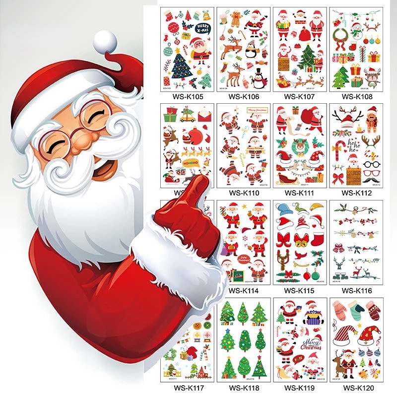 Miếng Dán Hình Xăm Dán Trang Trí Giáng Sinh Năm Mới Nhiều Màu Chống Nước An Toàn
