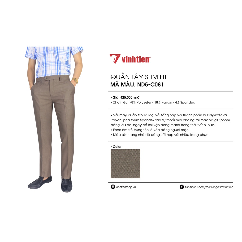 Quần tây 0ly trơn slimfit 399 Vĩnh Tiến