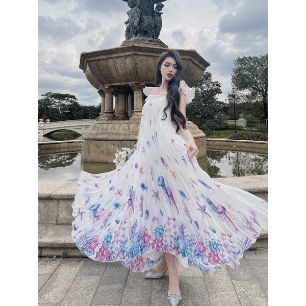 MAXI SUÔNG HỌA TIẾT SỨA TÍM