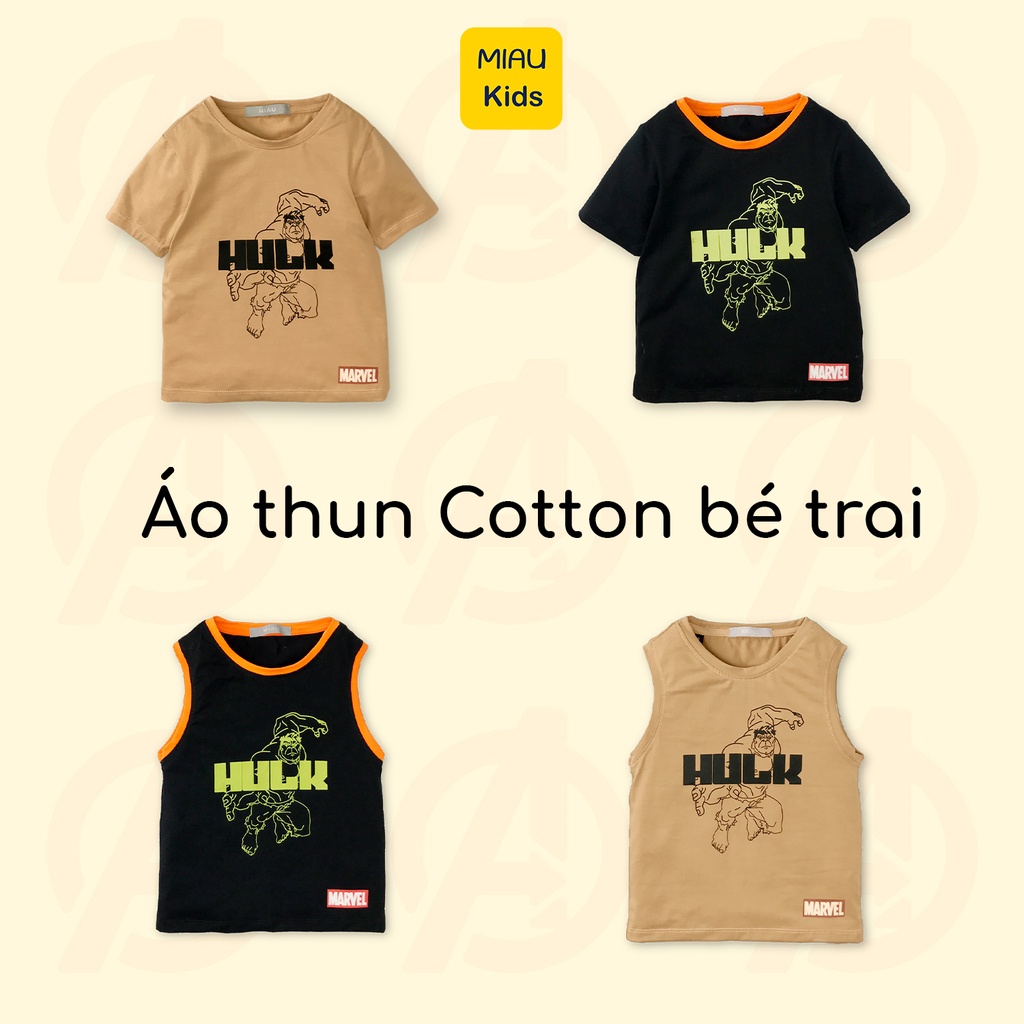 Áo phông bé trai, Áo thun ba lỗ In Hình Siêu Nhân HULK, Thun Cotton Thoáng Mát Mềm Mịn Cho Bé Đến 55Kg mặc nhà