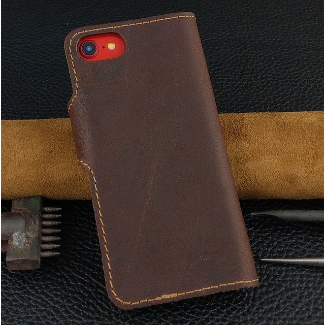 Bao Da Iphone 7/8 Dạng Ví Da Bò Thật may thủ công