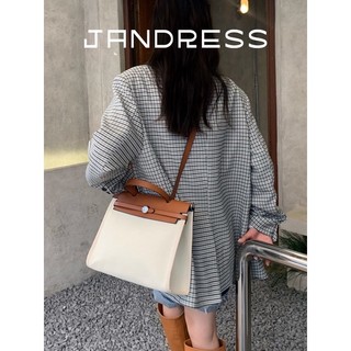 Túi đeo chéo kelly công sở canvas phối da khuy cài sang trọng