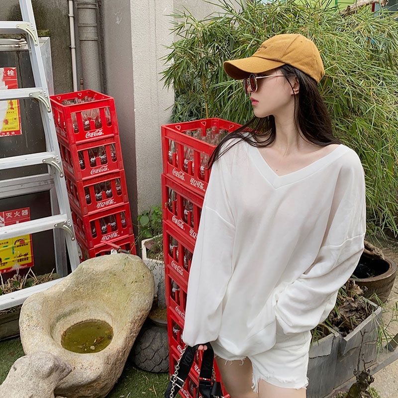 Áo Nữ, Áo Cổ Chữ V Phiên Bản Hàn Quốc, Áo Len Dài Tay Màu Trơn, Áo Nữ