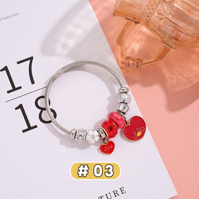 Vòng Tay Mặt Hình BT21 Hoạt Hình Bằng Thép Không Gỉ Dễ Điều Chỉnh Thời Trang Cho Nữ