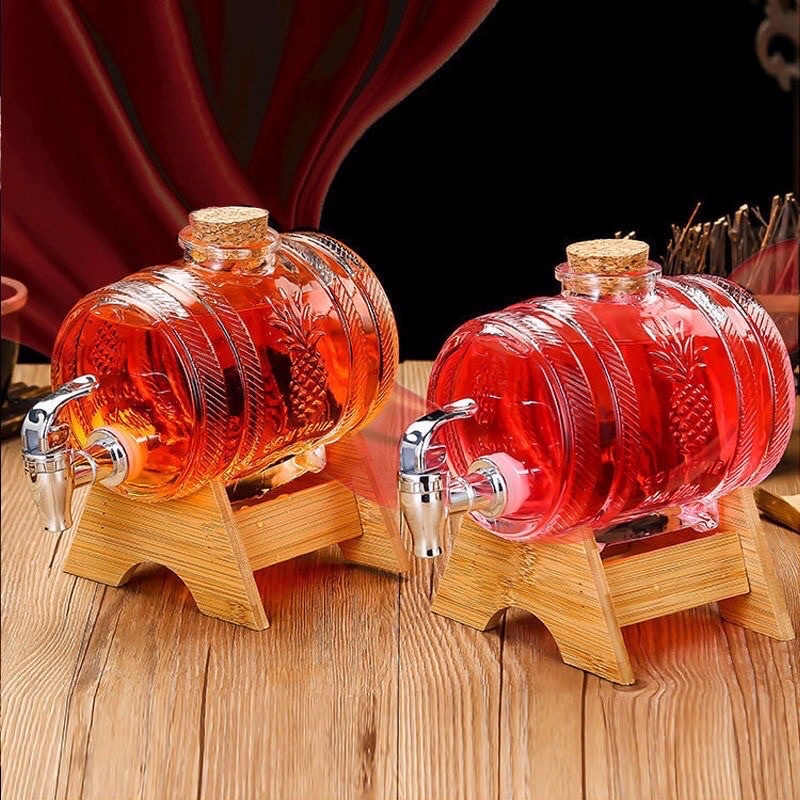 Bình 1000ml Thuỷ Tinh Có Vòi Tặng Kèm Chân Gỗ