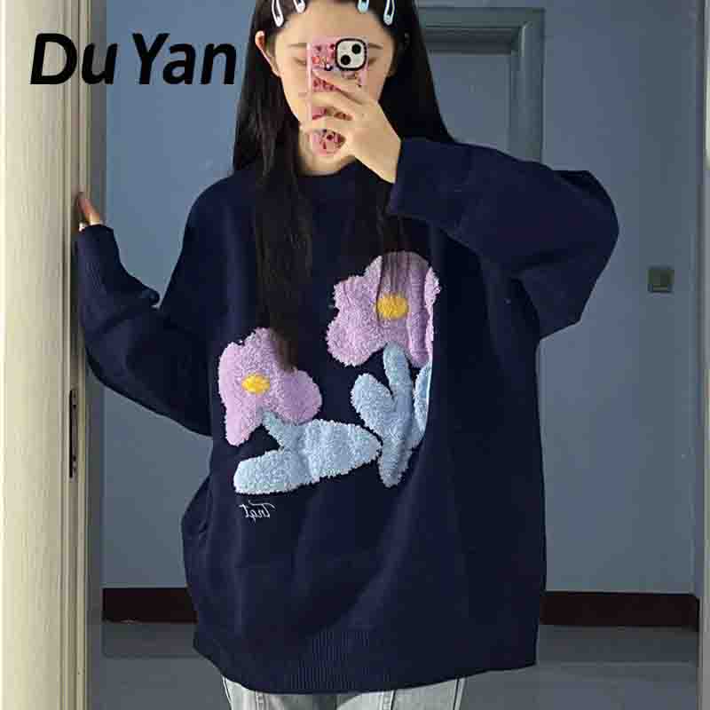 Du YAN Áo sweater Dáng Rộng Mềm Nhẹ Nhàng Họa Tiết Hoa Cổ Điển Cho Nữ