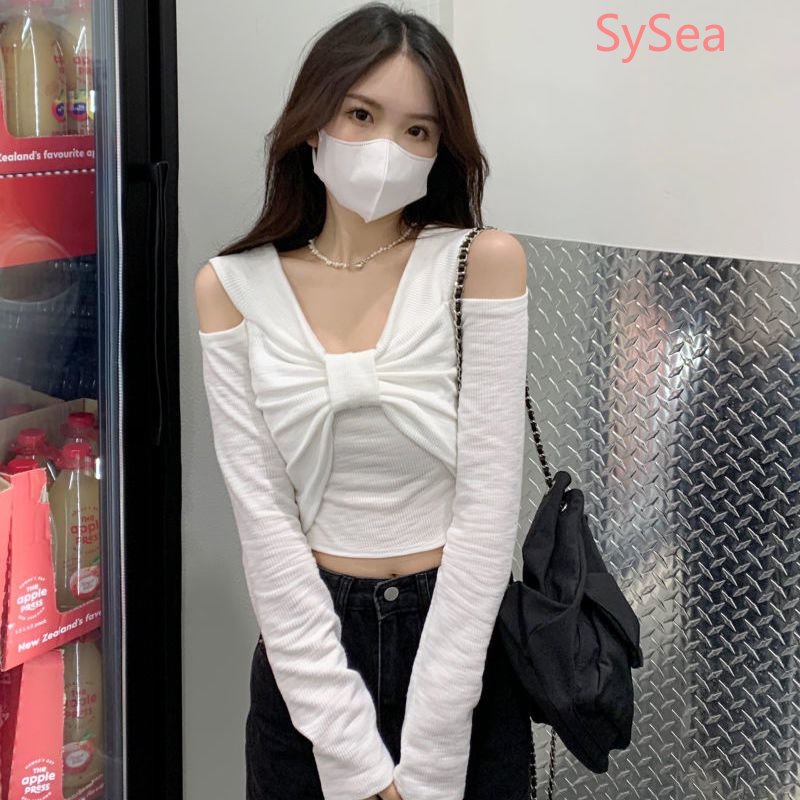 Áo Dệt Kim Tay Dài Hở Vai Dáng Ôm Thời Trang Mùa Thu Phong Cách Hàn Quốc Cho Nữ
