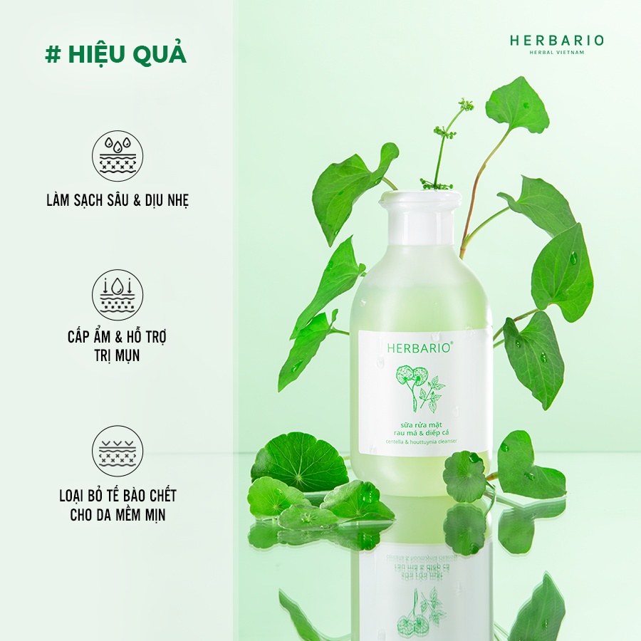 Sữa rửa mặt Rau má & Diếp cá herbario 200ml Sạch mụn giảm dầu thuần chay